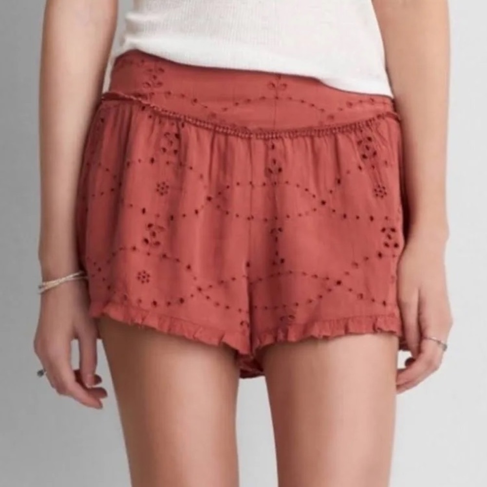 American Eagle Red Flowy Shorts